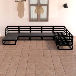 vidaXL Juego de muebles de jardín 7 piezas negro madera maciza de pino