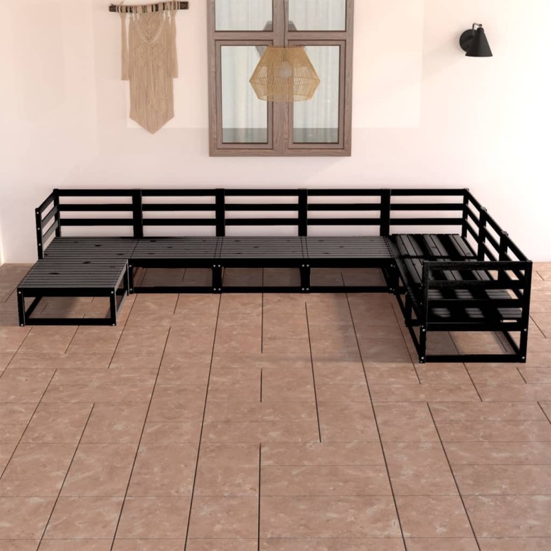 vidaXL Juego de muebles de jardín 7 piezas negro madera maciza de pino vidaXL Juego de muebles de jardín 7 piezas negro madera maciza de pino