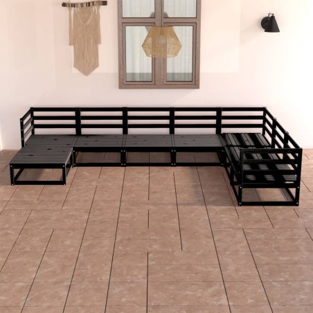 vidaXL Juego de muebles de jardín 7 piezas negro madera maciza de pino