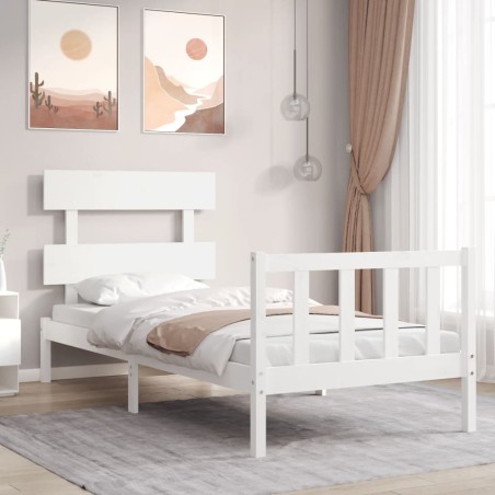 vidaXL Estructura de cama con cabecero madera maciza blanco 100x200 cm