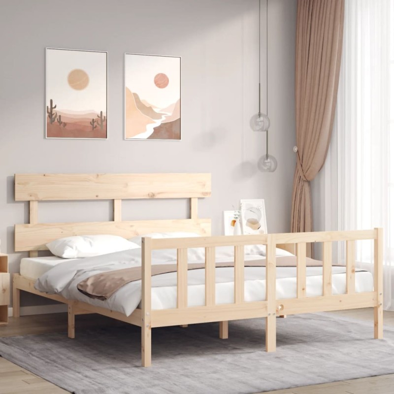 vidaXL Estructura de cama de matrimonio con cabecero madera maciza vidaXL Estructura de cama de matrimonio con cabecero madera maciza