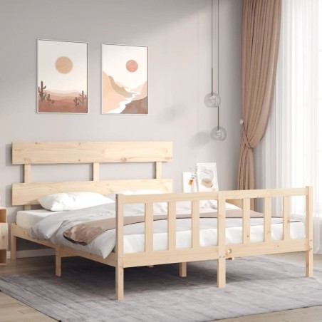 vidaXL Estructura de cama de matrimonio con cabecero madera maciza
