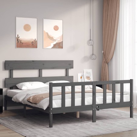 vidaXL Estructura de cama con cabecero madera maciza gris 160x200 cm