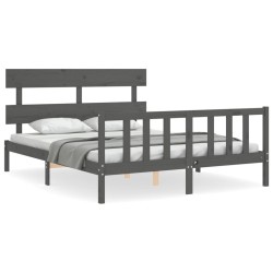 vidaXL Estructura de cama con cabecero madera maciza gris 160x200 cm