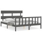 vidaXL Estructura de cama con cabecero madera maciza gris 160x200 cm vidaXL Estructura de cama con cabecero madera maciza gris 160x200 cm
