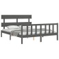 vidaXL Estructura de cama con cabecero madera maciza gris 160x200 cm vidaXL Estructura de cama con cabecero madera maciza gris 160x200 cm