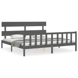 vidaXL Estructura cama de matrimonio con cabecero madera maciza gris