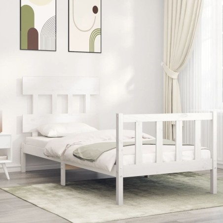 vidaXL Estructura de cama individual con cabecero madera maciza blanco