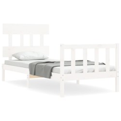 vidaXL Estructura de cama individual con cabecero madera maciza blanco