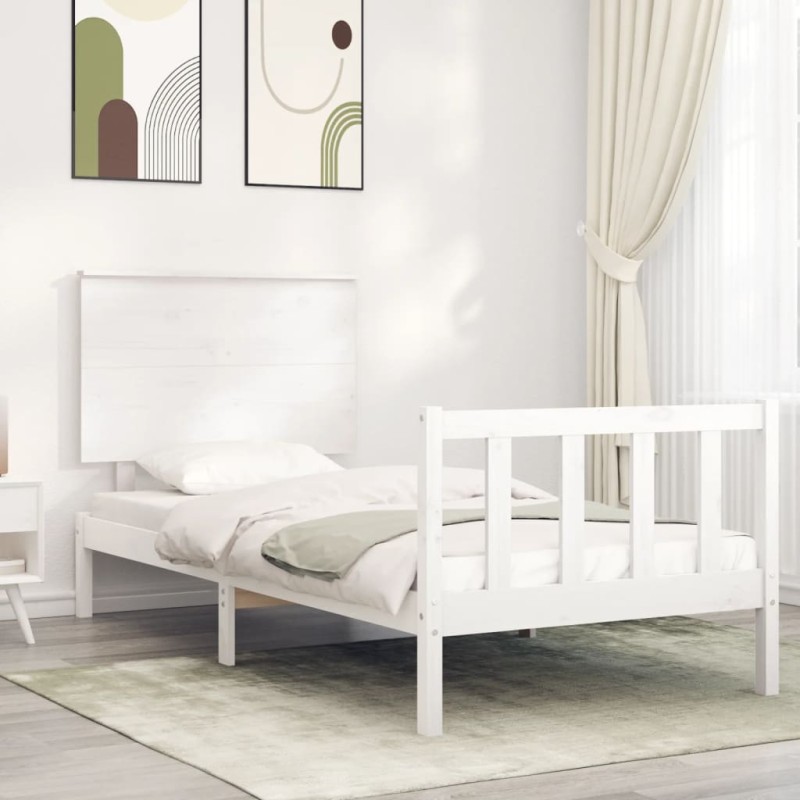 vidaXL Estructura de cama con cabecero madera maciza blanco vidaXL Estructura de cama con cabecero madera maciza blanco