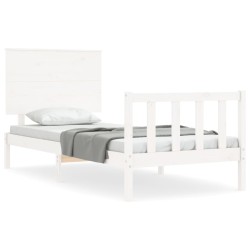 vidaXL Estructura de cama con cabecero madera maciza blanco