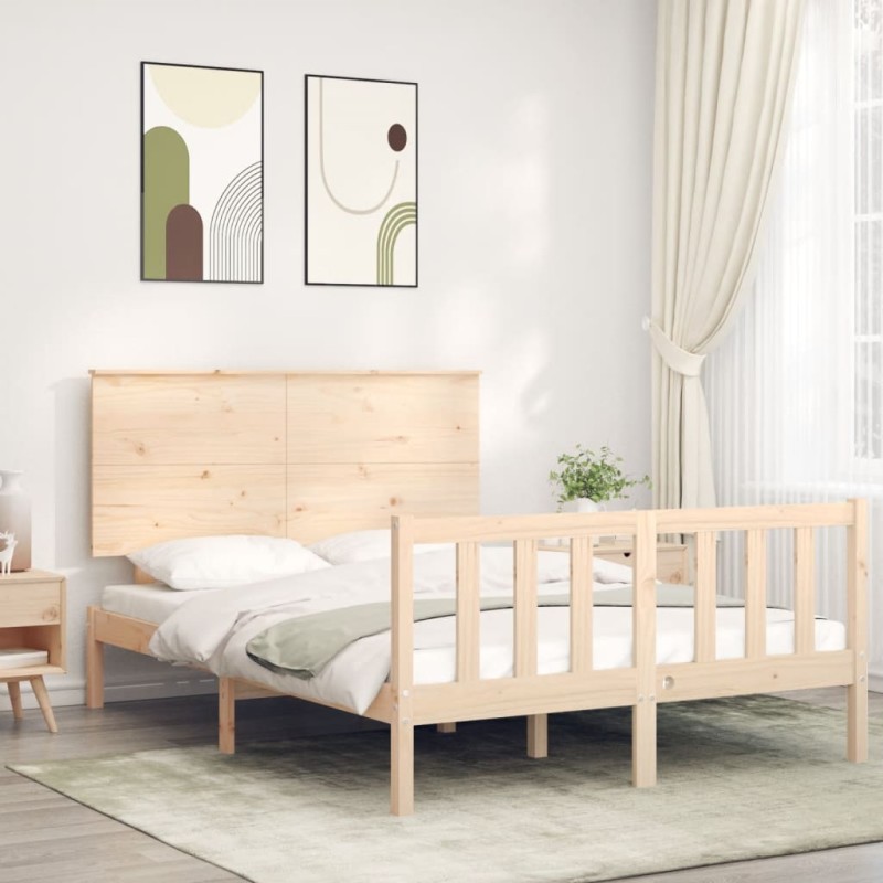 vidaXL Estructura de cama de matrimonio con cabecero madera maciza vidaXL Estructura de cama de matrimonio con cabecero madera maciza