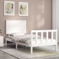 vidaXL Estructura de cama con cabecero madera maciza blanco 100x200 cm vidaXL Estructura de cama con cabecero madera maciza blanco 100x200 cm