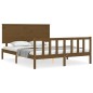 vidaXL Estructura de cama matrimonio con cabecero madera marrón miel vidaXL Estructura de cama matrimonio con cabecero madera marrón miel