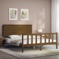 vidaXL Estructura de cama matrimonio con cabecero madera marrón miel vidaXL Estructura de cama matrimonio con cabecero madera marrón miel