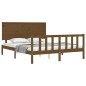 vidaXL Estructura de cama matrimonio con cabecero madera marrón miel vidaXL Estructura de cama matrimonio con cabecero madera marrón miel
