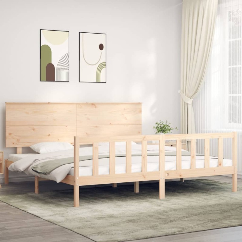 vidaXL Estructura de cama de matrimonio con cabecero madera maciza vidaXL Estructura de cama de matrimonio con cabecero madera maciza
