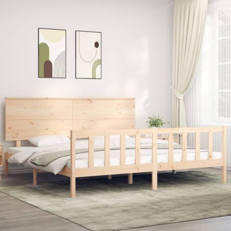 vidaXL Estructura de cama de matrimonio con cabecero madera maciza