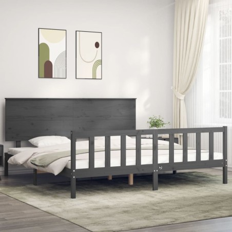 vidaXL Estructura de cama con cabecero madera maciza gris 200x200 cm