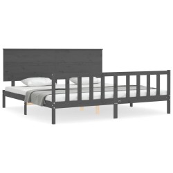 vidaXL Estructura de cama con cabecero madera maciza gris 200x200 cm