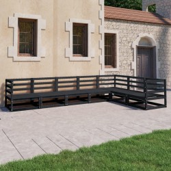 vidaXL Juego de muebles de jardín 7 piezas negro madera maciza de pino