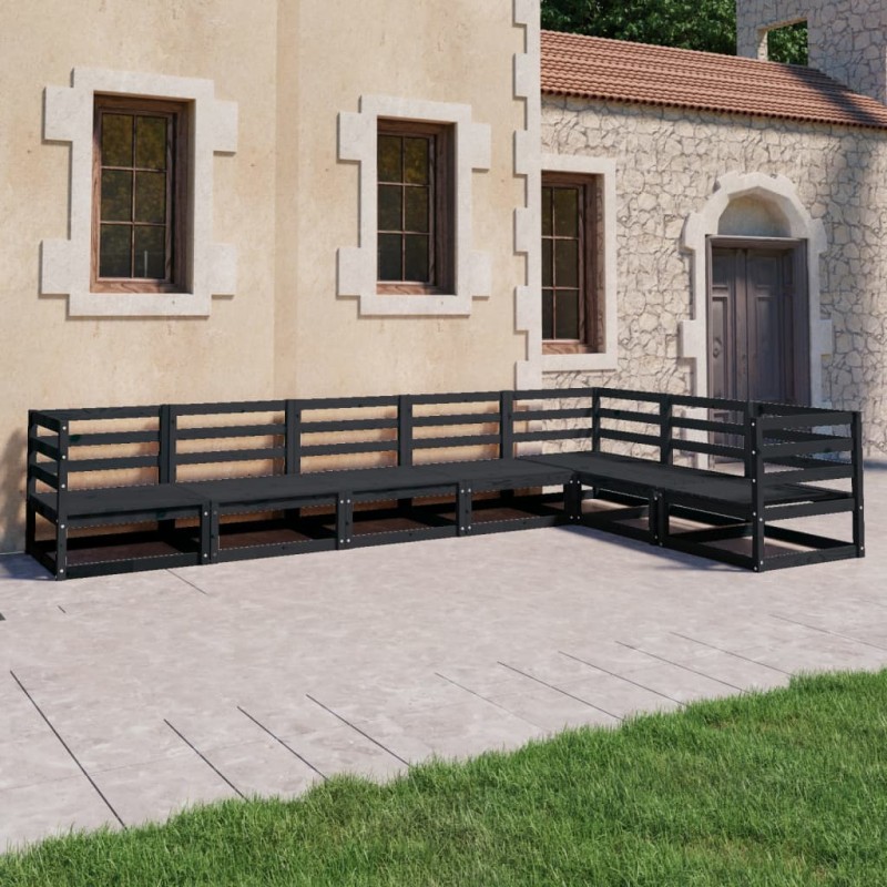 vidaXL Juego de muebles de jardín 7 piezas negro madera maciza de pino vidaXL Juego de muebles de jardín 7 piezas negro madera maciza de pino