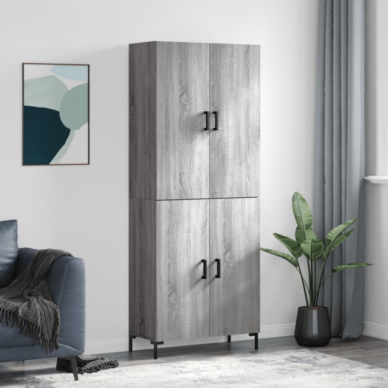 vidaXL Aparador alto madera contrachapada gris sonoma 69,5x34x180 cm