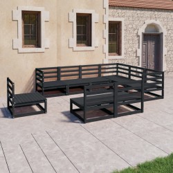 vidaXL Juego de muebles de jardín 9 piezas negro madera maciza de pino