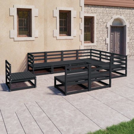 vidaXL Juego de muebles de jardín 9 piezas negro madera maciza de pino