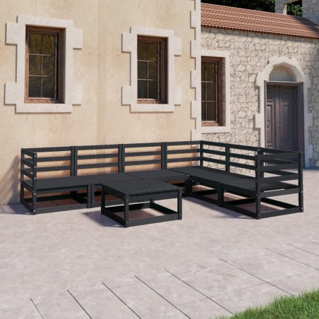 vidaXL Juego de muebles de jardín 7 piezas negro madera maciza de pino