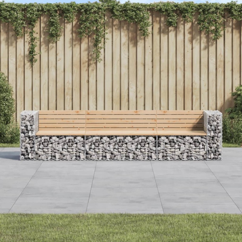 vidaXL Banco jardín diseño gaviones madera maciza pino 287x71x65,5 cm vidaXL Banco jardín diseño gaviones madera maciza pino 287x71x65,5 cm