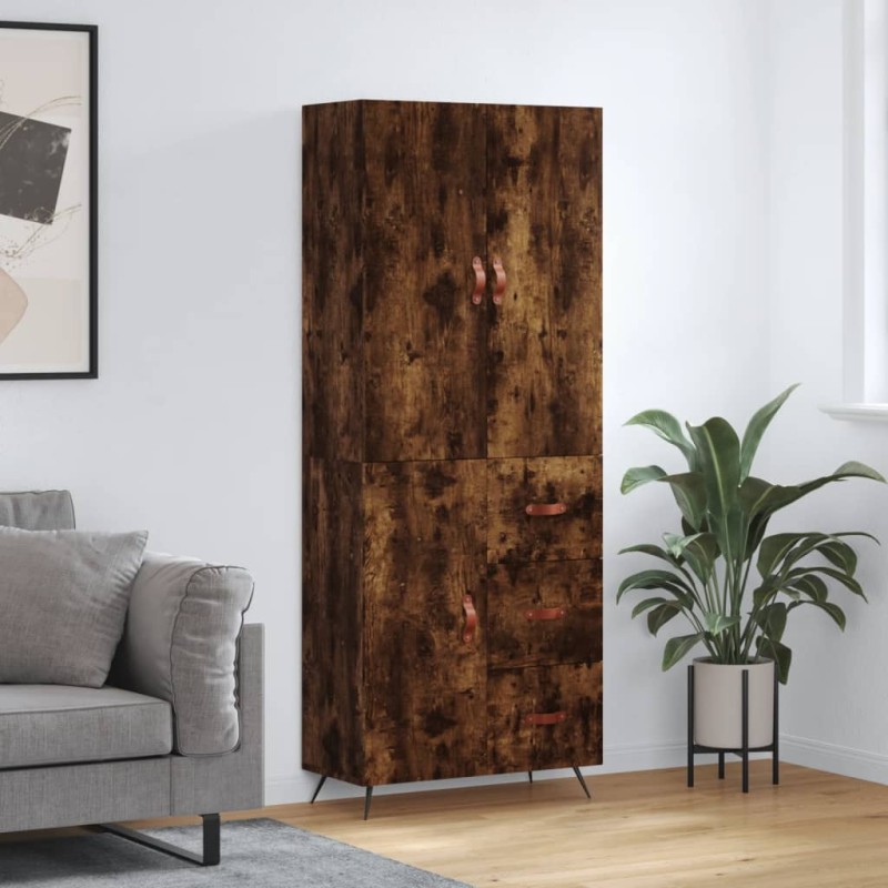 vidaXL Aparador alto madera contrachapada roble ahumado 69,5x34x180 cm