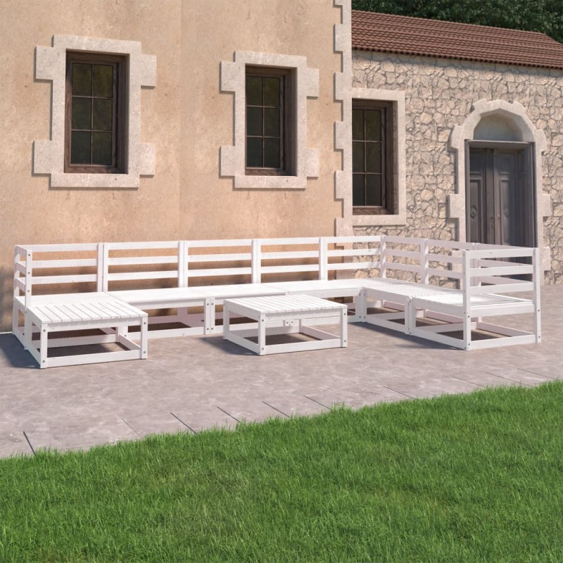 vidaXL Set de salón de jardín de 9 piezas blanco madera maciza de pino vidaXL Set de salón de jardín de 9 piezas blanco madera maciza de pino
