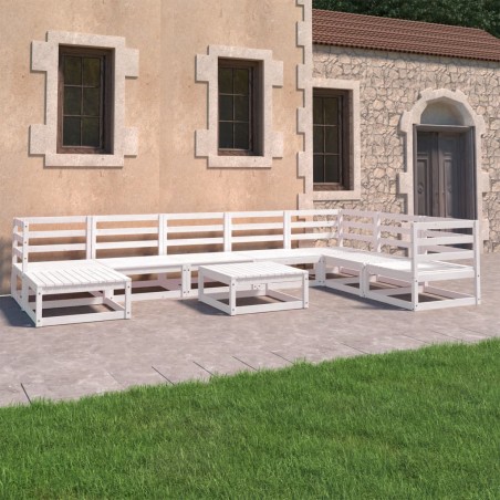 vidaXL Set de salón de jardín de 9 piezas blanco madera maciza de pino