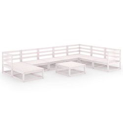 vidaXL Set de salón de jardín de 9 piezas blanco madera maciza de pino