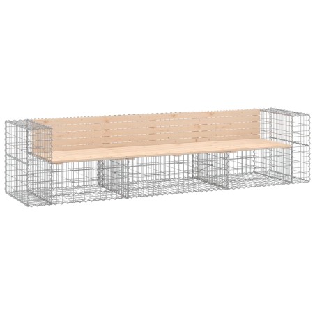 vidaXL Banco jardín diseño gaviones madera maciza pino 287x71x65,5 cm