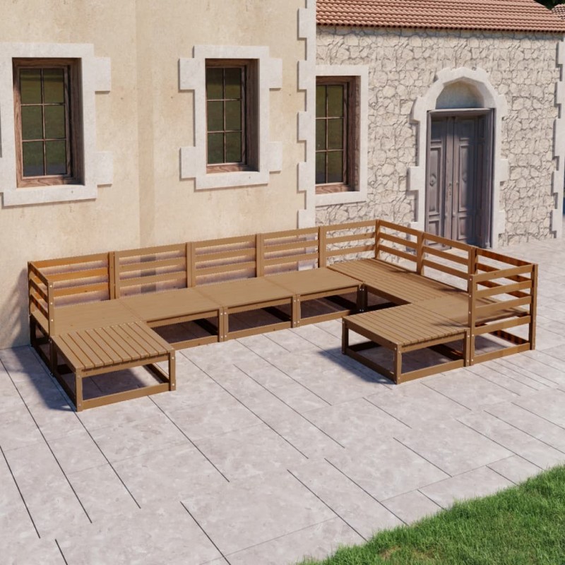 vidaXL Muebles de jardín 9 pzas y cojines marrón miel madera pino vidaXL Muebles de jardín 9 pzas y cojines marrón miel madera pino
