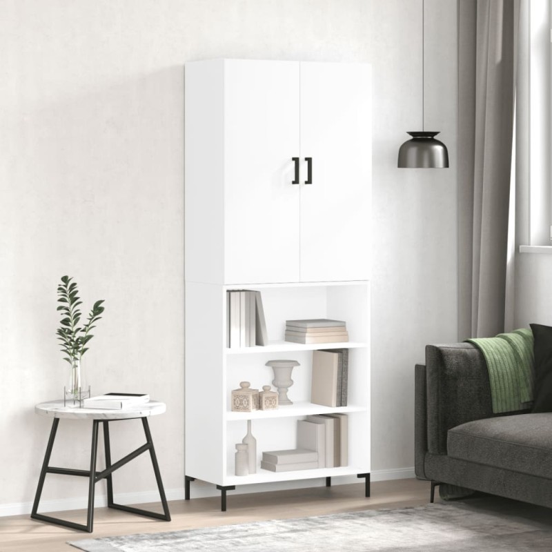 vidaXL Aparador alto madera contrachapada blanco brillo 69,5x34x180 cm