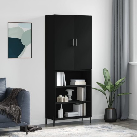 vidaXL Aparador alto madera contrachapada negro 69,5x34x180 cm