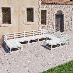 vidaXL Set de salón de jardín de 9 piezas blanco madera maciza de pino