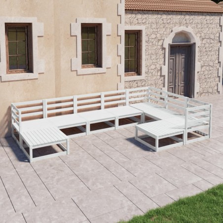 vidaXL Set de salón de jardín de 9 piezas blanco madera maciza de pino