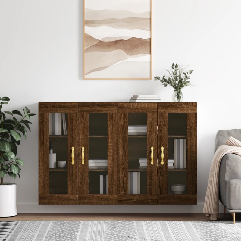 vidaXL Armarios de pared 2 uds madera de ingeniería marrón roble