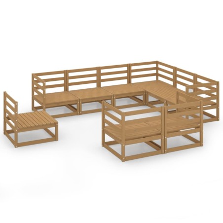 vidaXL Muebles de jardín 9 pzas y cojines marrón miel madera pino