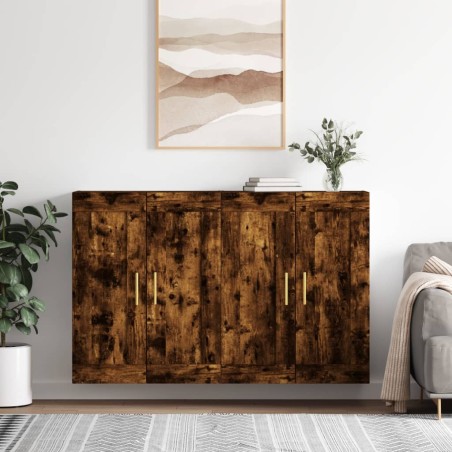vidaXL Armarios de pared 2 uds madera de ingeniería roble ahumado