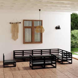 vidaXL Juego de muebles de jardín 10 piezas negro madera maciza pino
