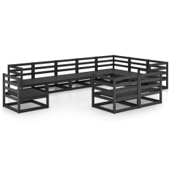 vidaXL Juego de muebles de jardín 10 piezas negro madera maciza pino