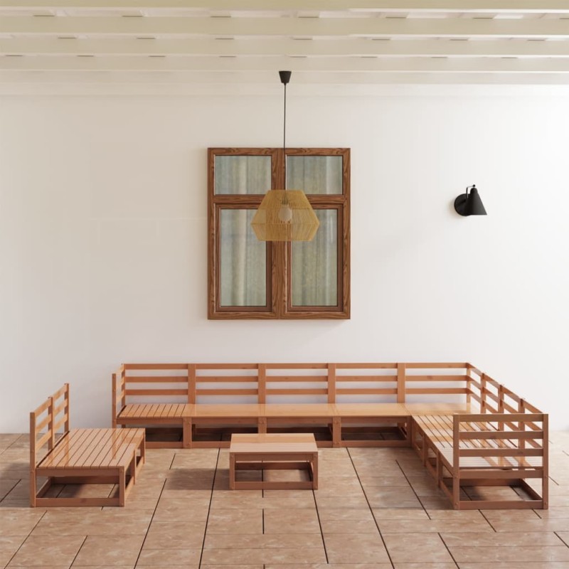 vidaXL Muebles de jardín 11 piezas marrón miel madera maciza de pino vidaXL Muebles de jardín 11 piezas marrón miel madera maciza de pino