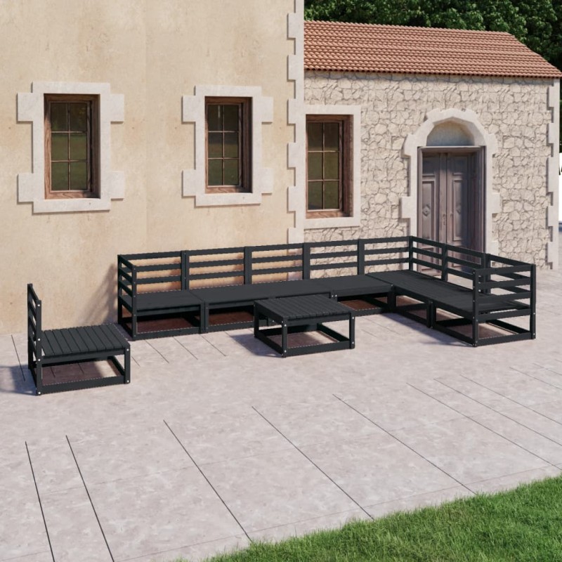 vidaXL Juego de muebles de jardín 9 piezas negro madera maciza de pino vidaXL Juego de muebles de jardín 9 piezas negro madera maciza de pino