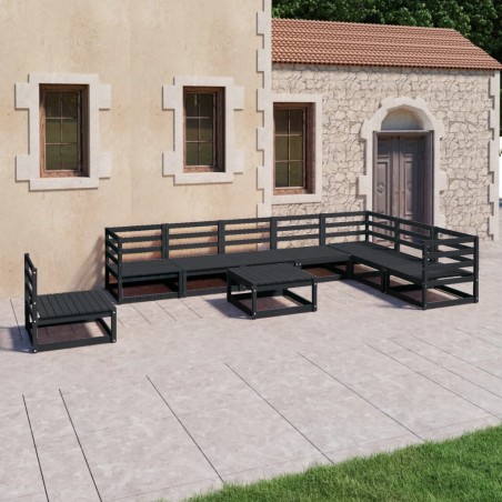 vidaXL Juego de muebles de jardín 9 piezas negro madera maciza de pino