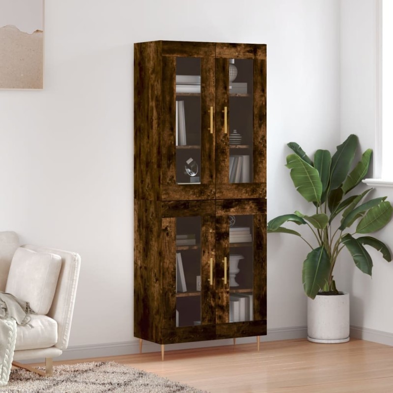 vidaXL Aparador alto madera contrachapada roble ahumado 69,5x34x180 cm